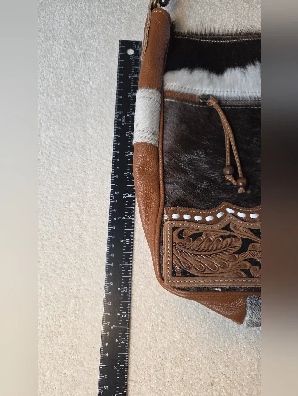 Myra Leather Hide-On Tooled Leather Shoulder Bag Crossbody Western Boho OS NWOT